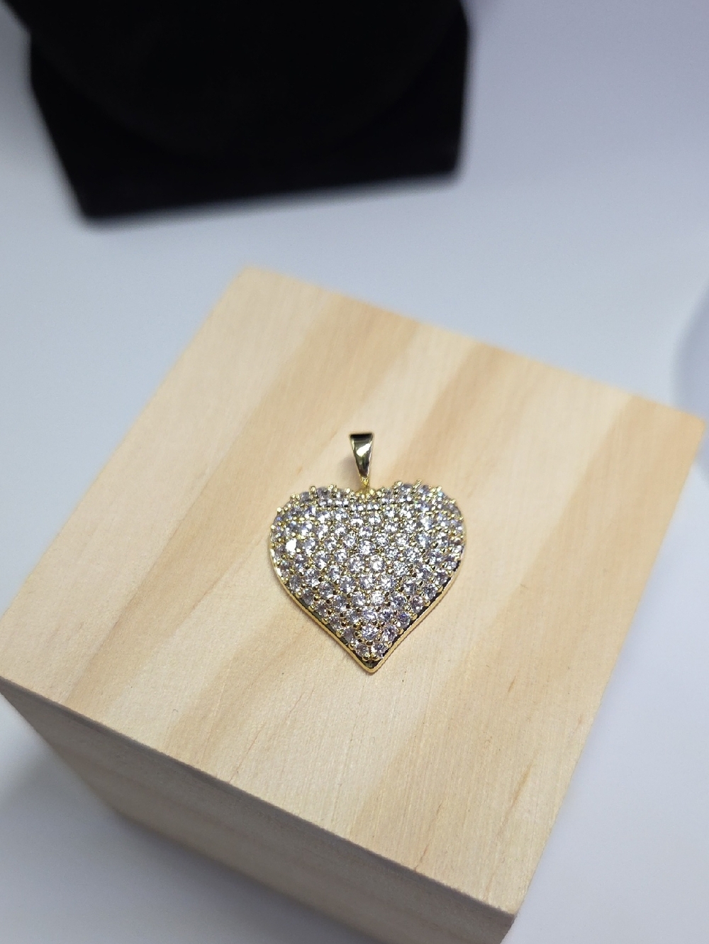 Gold Heart Pendant Necklace with Clear Crystals - Women Jewelry